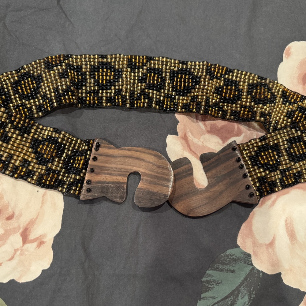 Beaded Women's Belt with Wooden Buckle